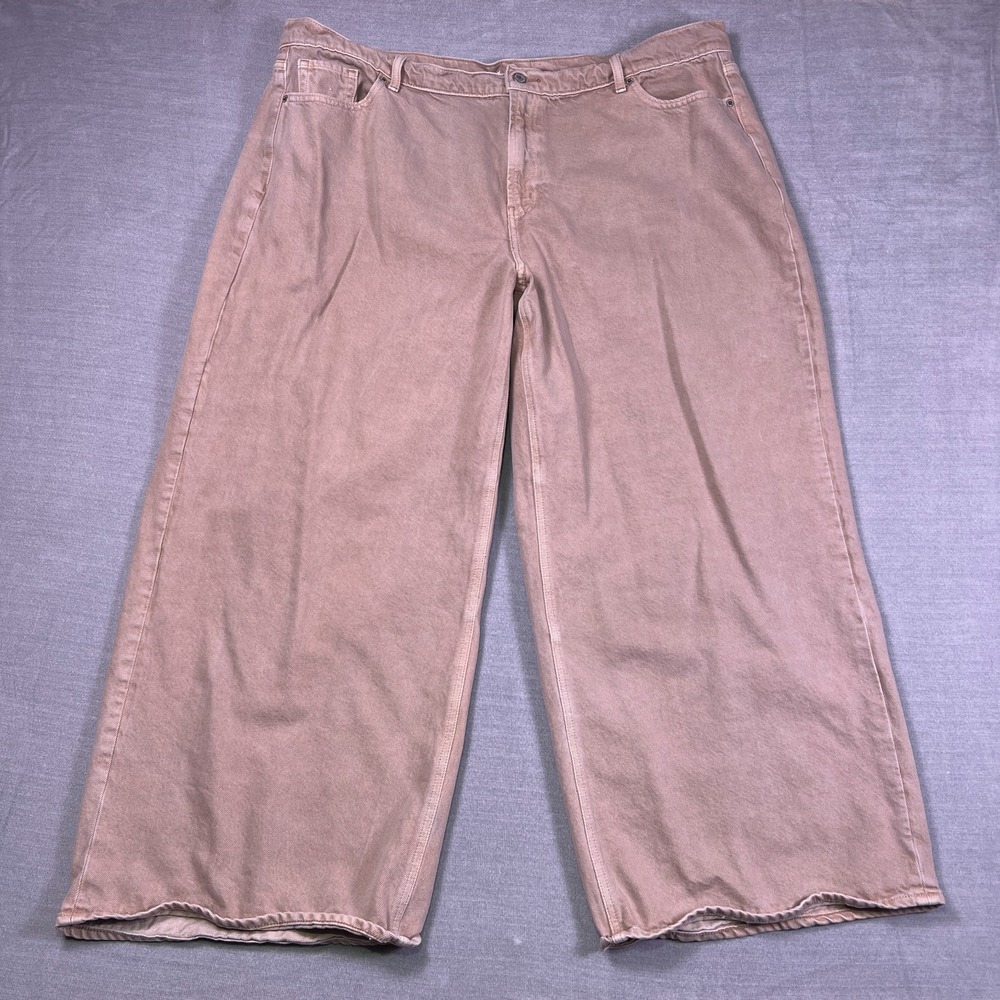 Old Navy Drapey Denim Baggy Mid Rise Wide Leg Jeans Women 22 Dusty Rose Pink